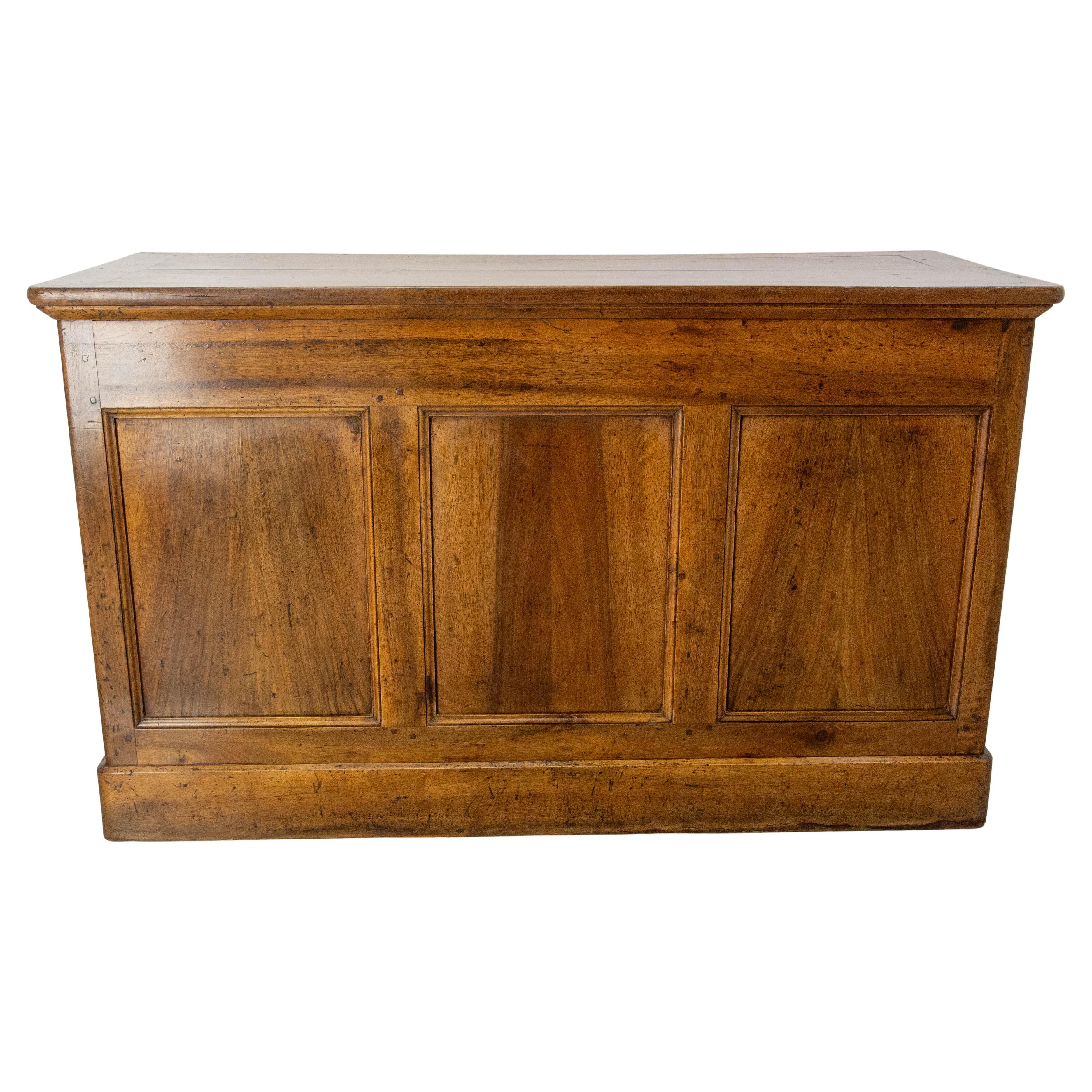 19th Mid-C French Walnut Desk or Shop Counter Meuble De Metier with Cash Drawer