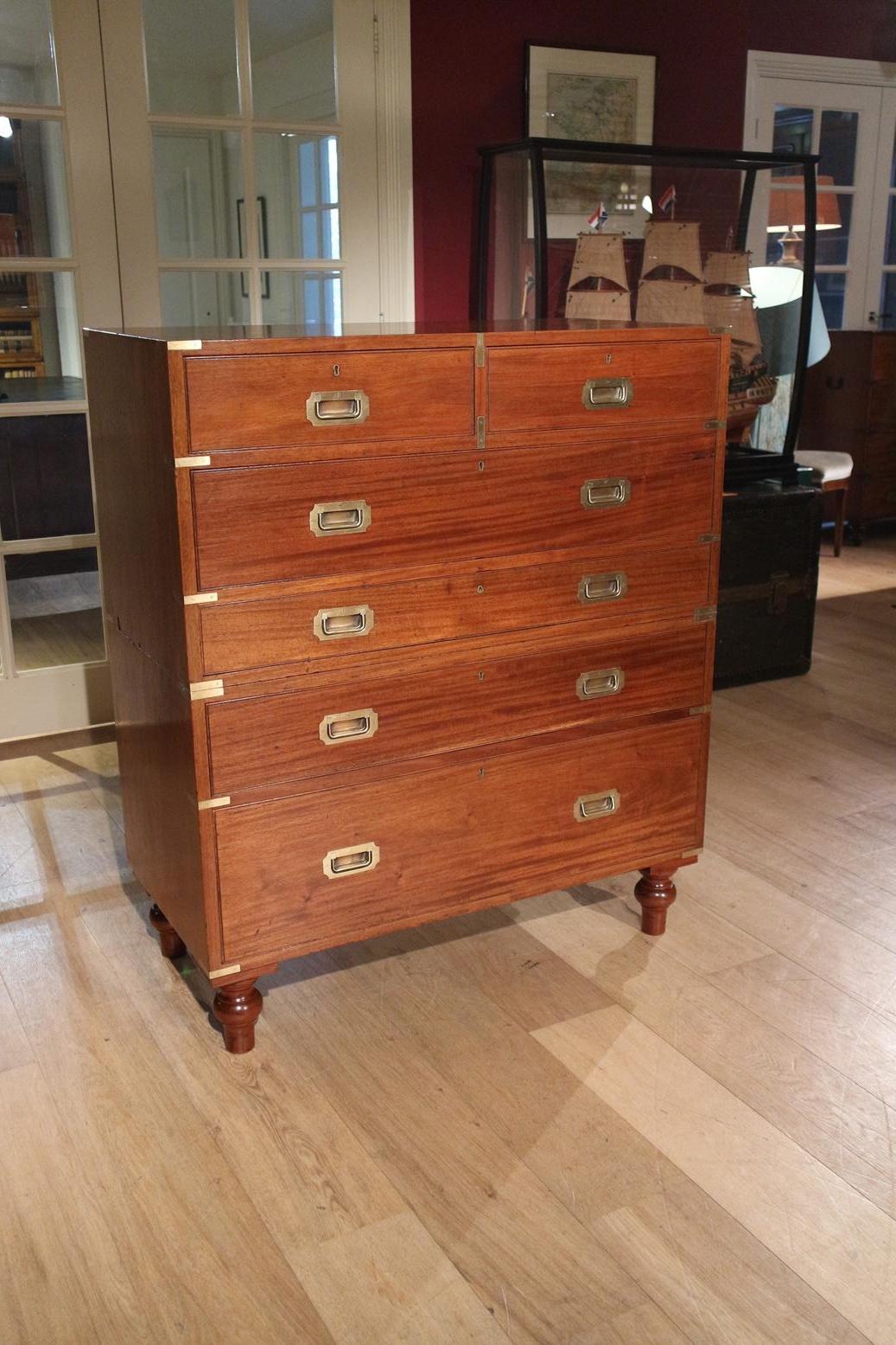 English 19th Military Chest with Secretaire Drawer