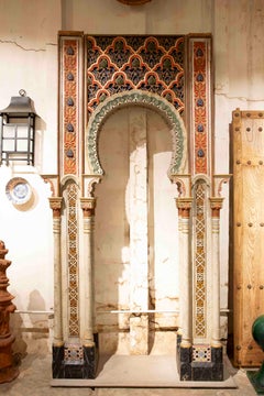 19th Monumental Neomudejar Doorway Carved in Wood and Polychrome