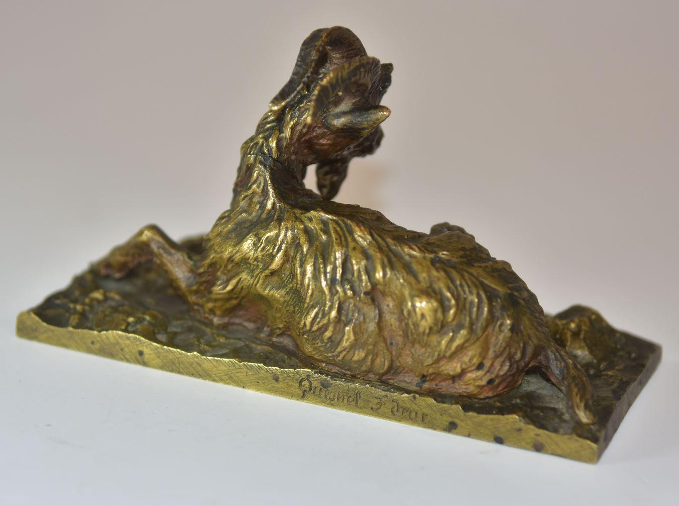 French 19th Century Mouflon at Rest Bronze with Medal Patina by Fratin For Sale