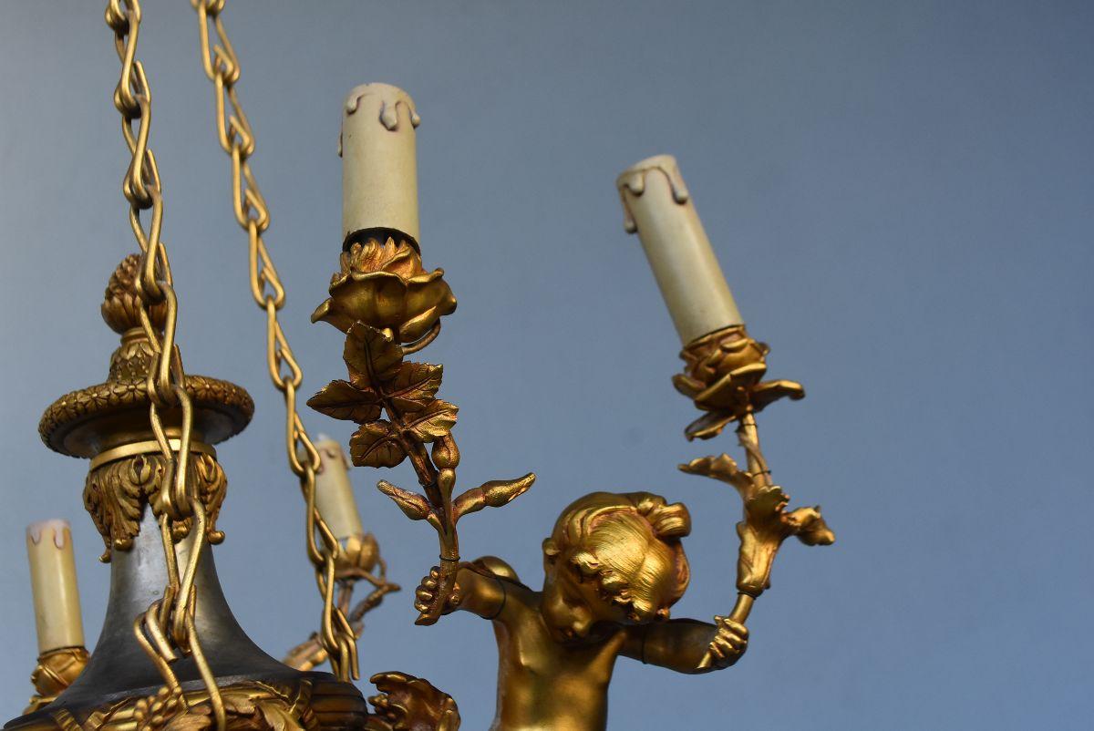 19th Napoleon III Period Gilt Bronze Chandelier with Putti For Sale 8