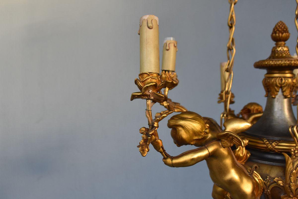 19th Napoleon III Period Gilt Bronze Chandelier with Putti For Sale 3