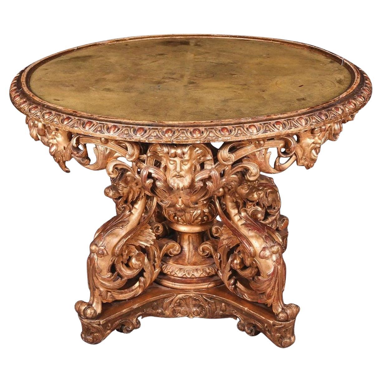 Table de salon Napoléon III 19ème en bois doré