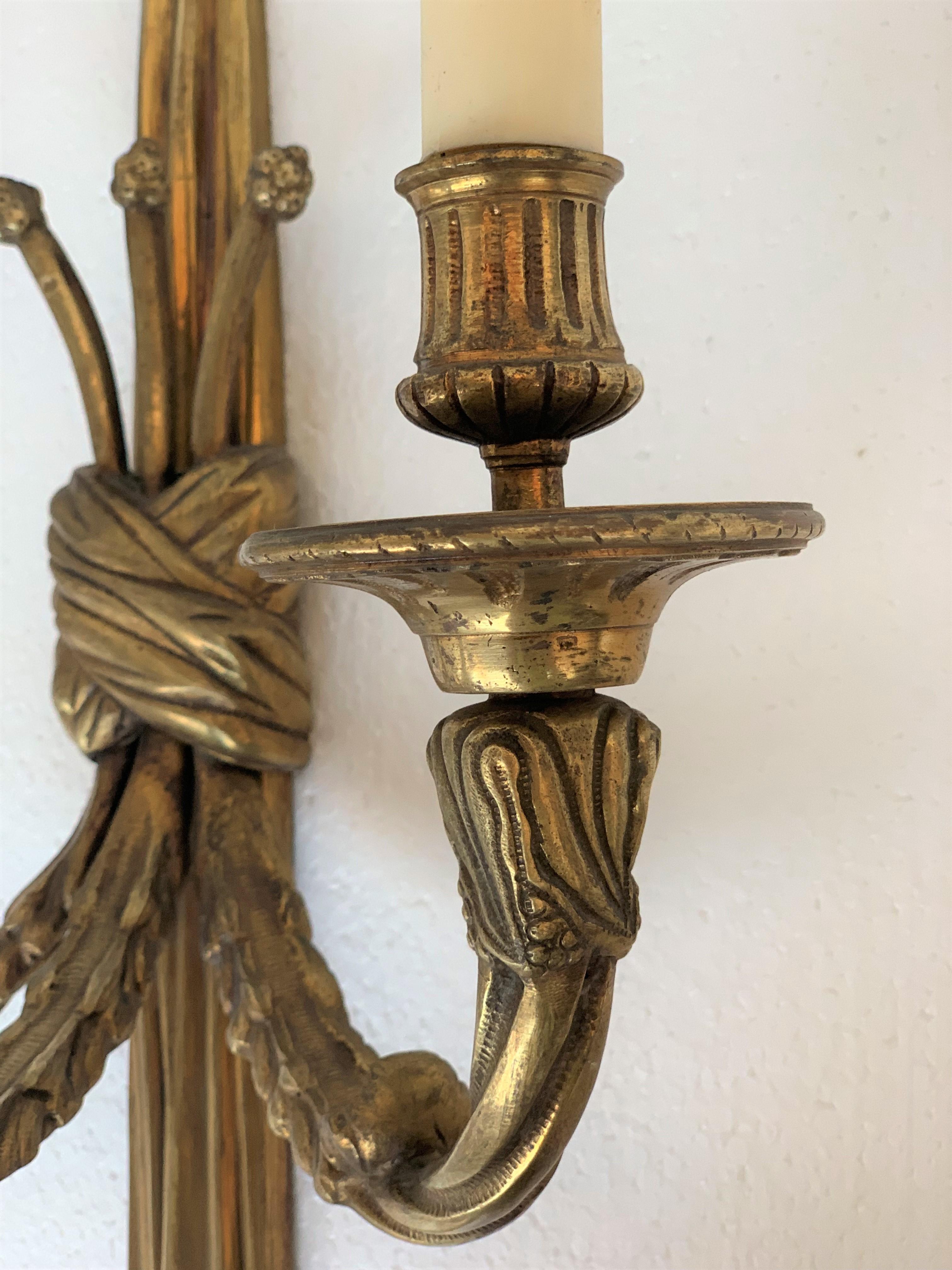 19th Century Neoclassic Italian Gilt Bronze Sconces with Three Lamps 3