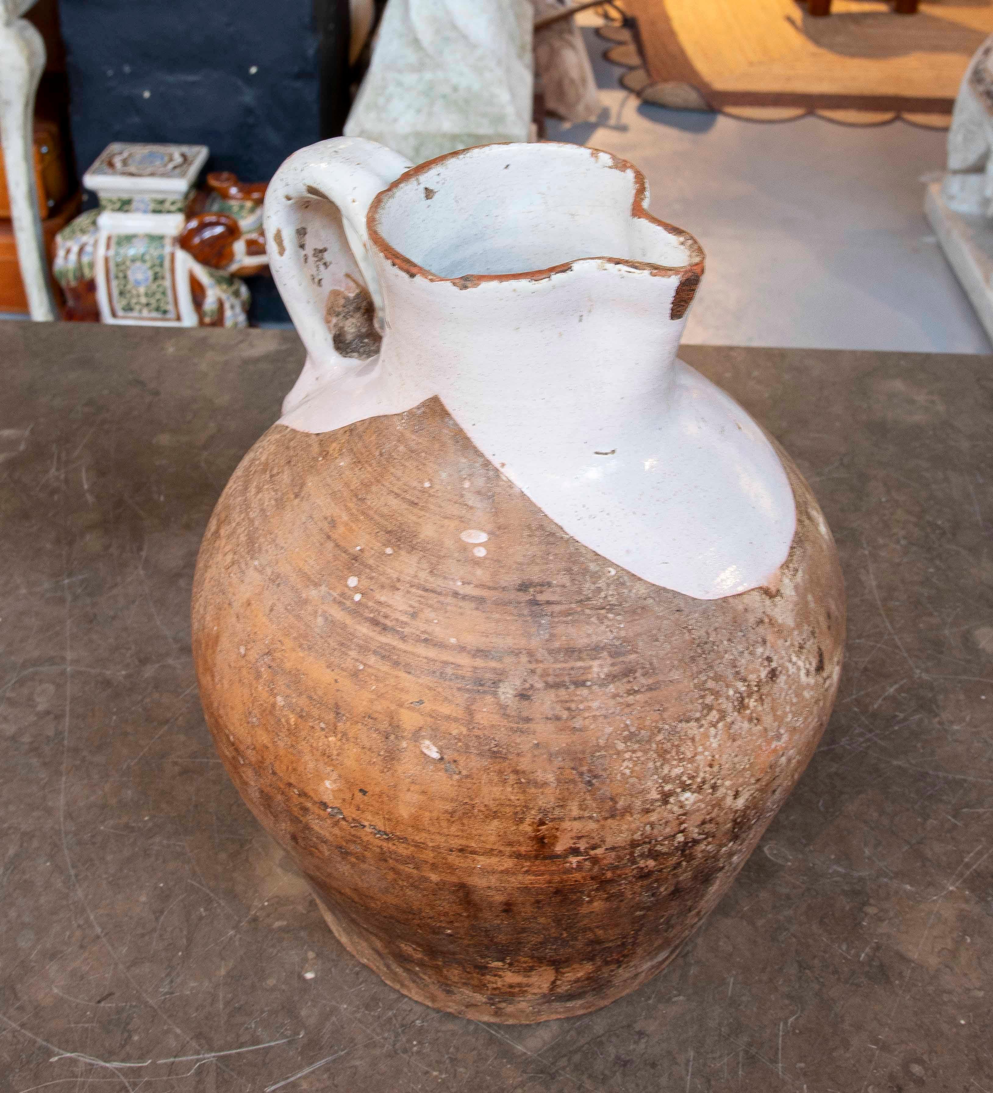 19. altes spanisches JAR aus Ton, oben glasiert im Angebot 3
