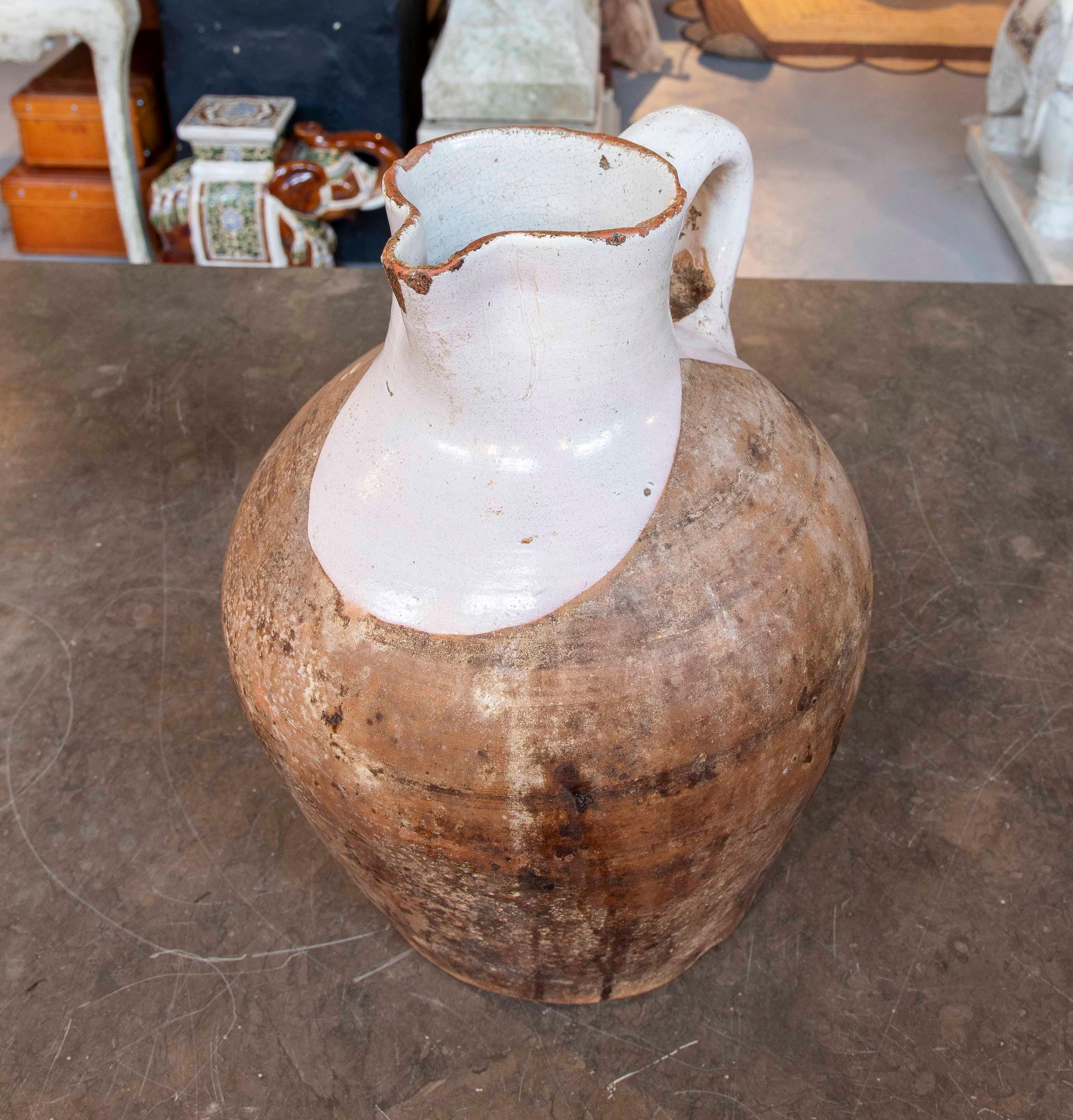 19. altes spanisches JAR aus Ton, oben glasiert im Angebot 4