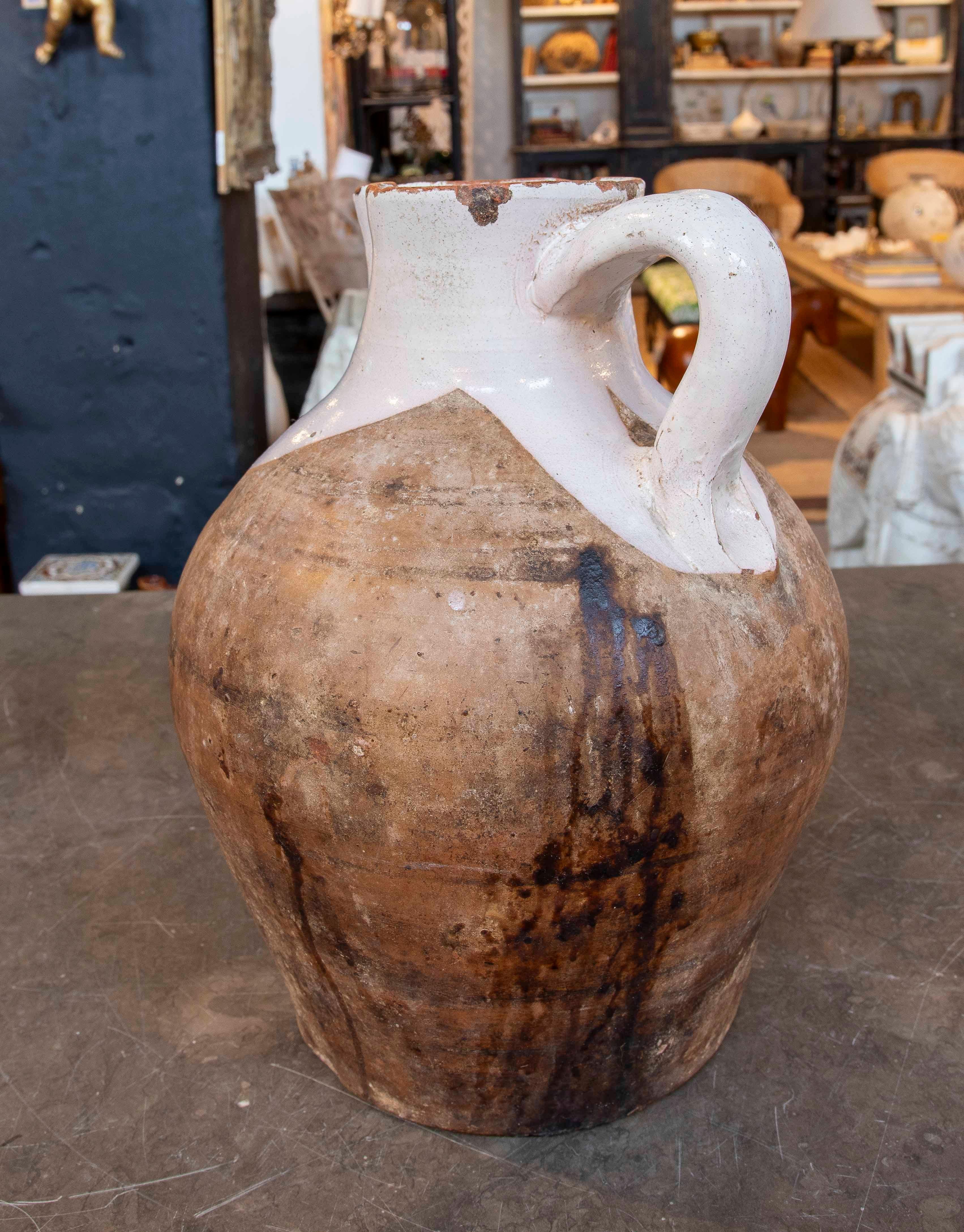 19. altes spanisches JAR aus Ton, oben glasiert im Zustand „Gut“ im Angebot in Marbella, ES