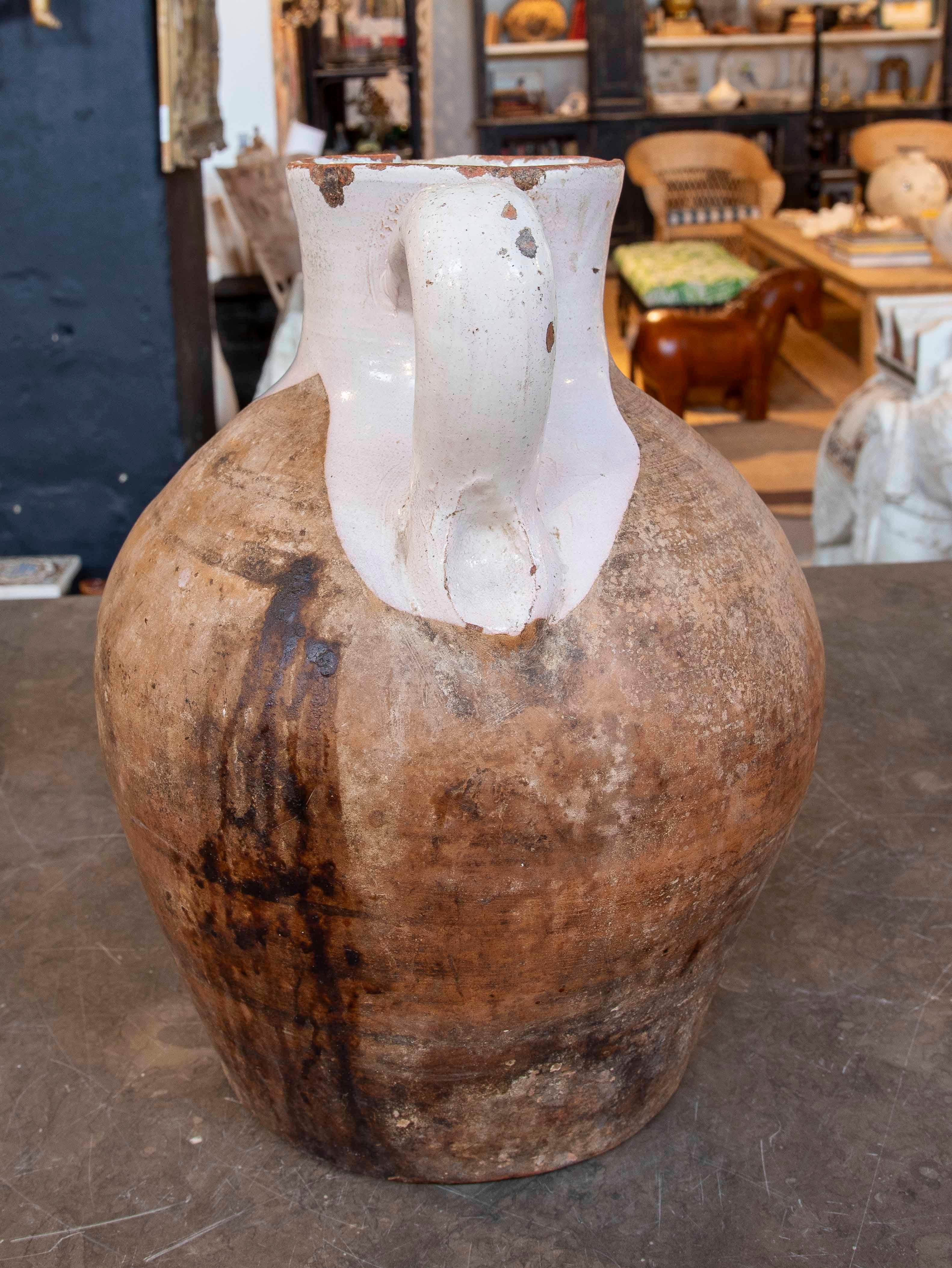 19. altes spanisches JAR aus Ton, oben glasiert (19. Jahrhundert) im Angebot