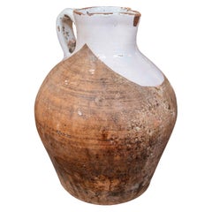 Vaso spagnolo antico del 19° secolo in argilla smaltata sulla parte superiore