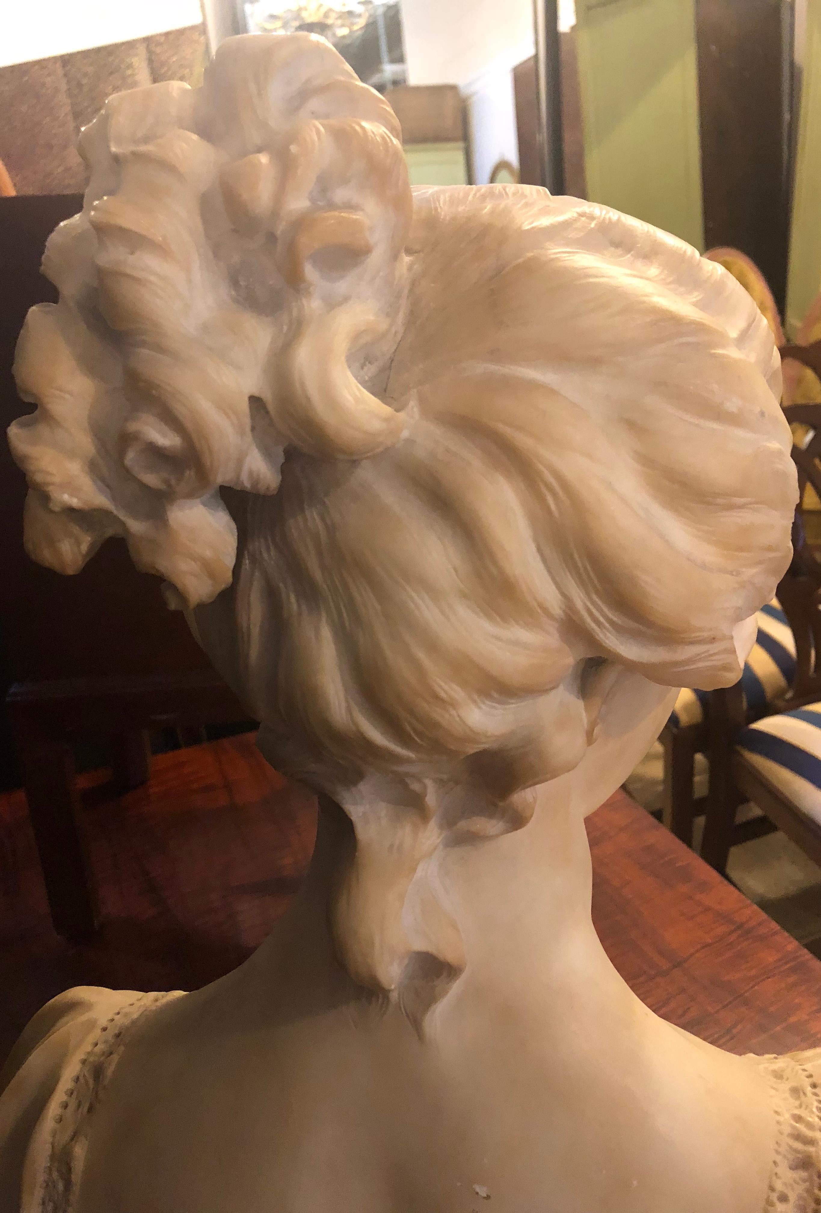 19th or Early 20th Century Marble Bust of a Young Woman Signed on Reverse 4