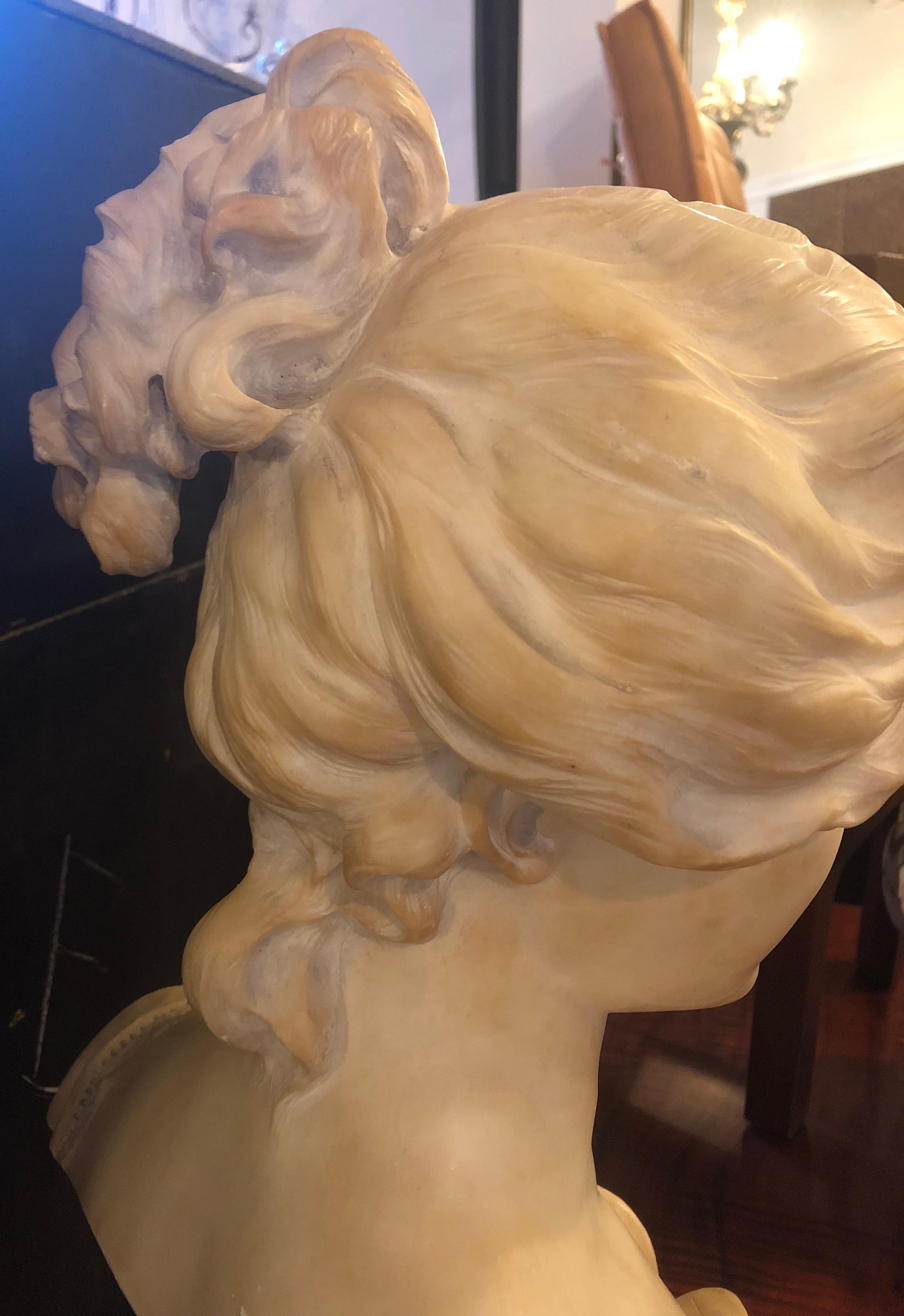 19th or Early 20th Century Marble Bust of a Young Woman Signed on Reverse 5