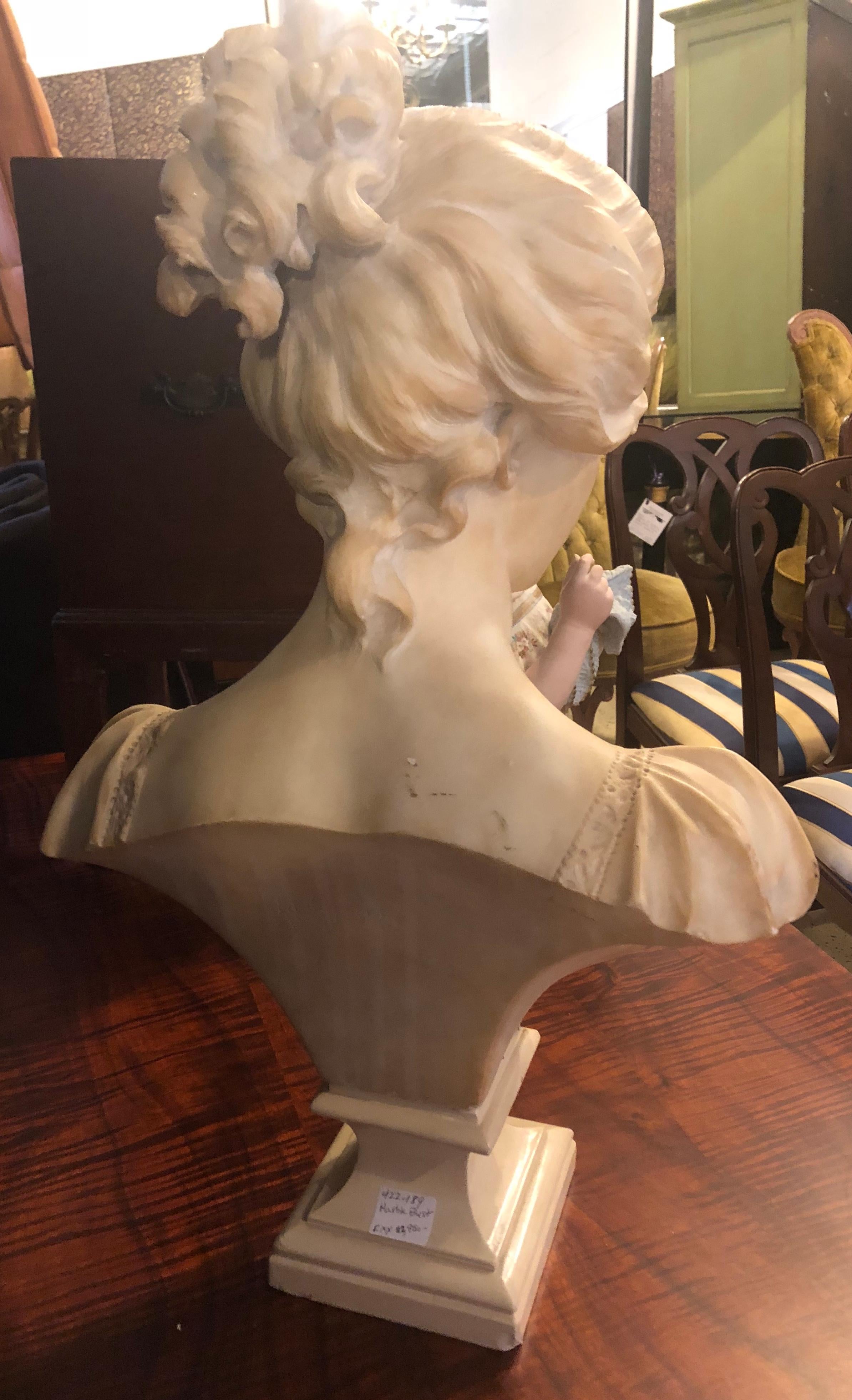 19th or Early 20th Century Marble Bust of a Young Woman Signed on Reverse 6