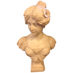 19th or Early 20th Century Marble Bust of a Young Woman Signed on Reverse