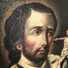 19th Original Mexican Oil on Canvas of San Juan Nepomuceno