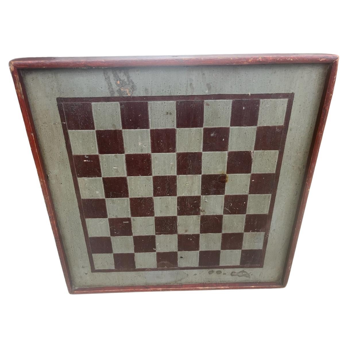 19Thc Original painted game board in sage green & brown painted surface.The construction is cut nails and fine patina.