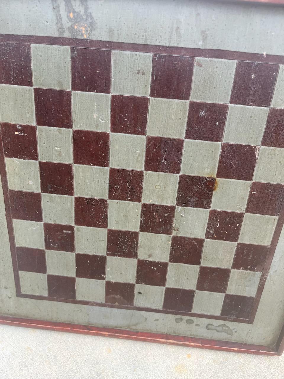 19Th Original Painted Game Board in Sage Green & Brown Paint In Good Condition For Sale In Los Angeles, CA