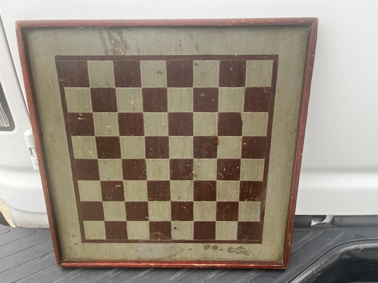 Mid-19th Century 19Th Original Painted Game Board in Sage Green & Brown Paint For Sale