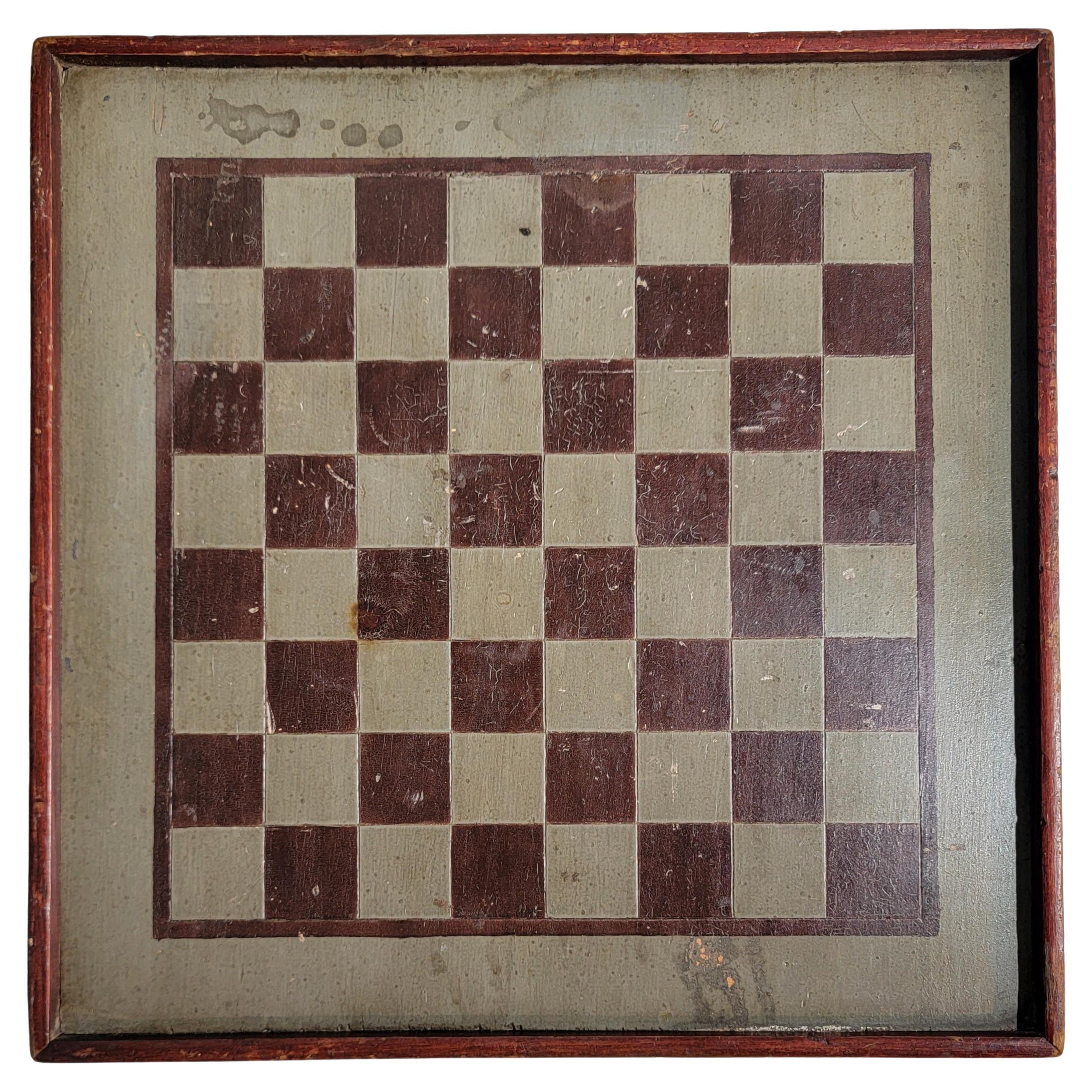 19Th Original Painted Game Board in Sage Green & Brown Paint For Sale