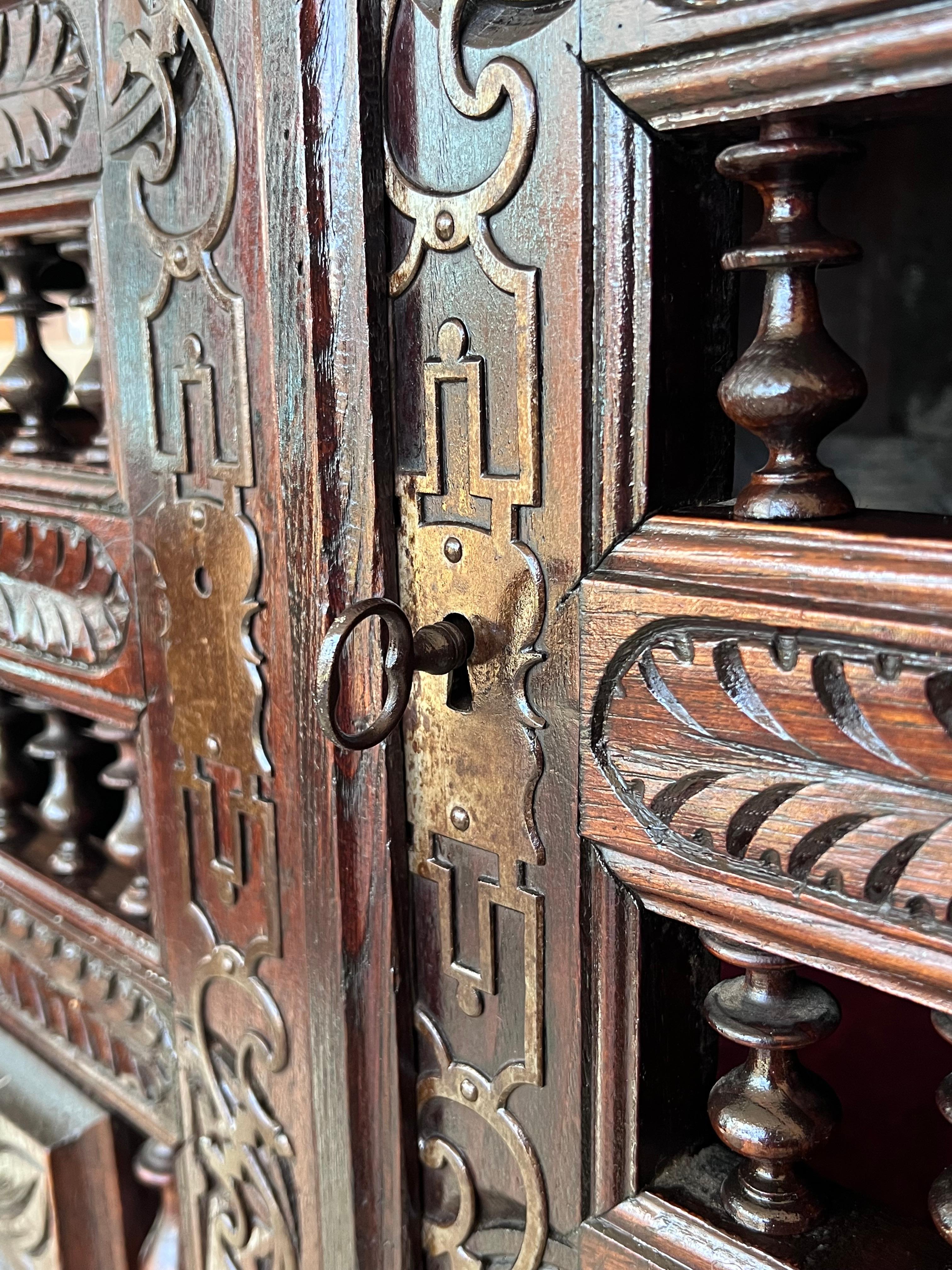 Walnut 19th Ornate Country Hand Carved Armoire or Cupboard