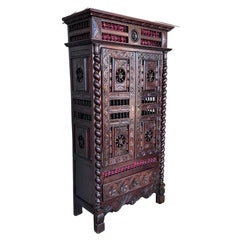 19th Ornate Country Hand Carved Armoire or Cupboard