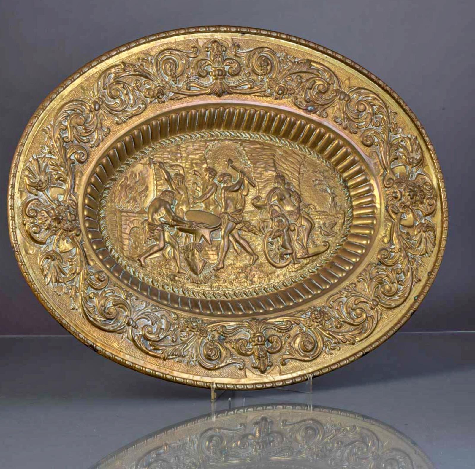 Hand-Crafted 19th Oval Apparatus Salver in Yellow Metal For Sale