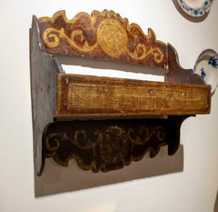 19th Painted and Gilded Wood Antique Spanish Kitchen Spice Rack