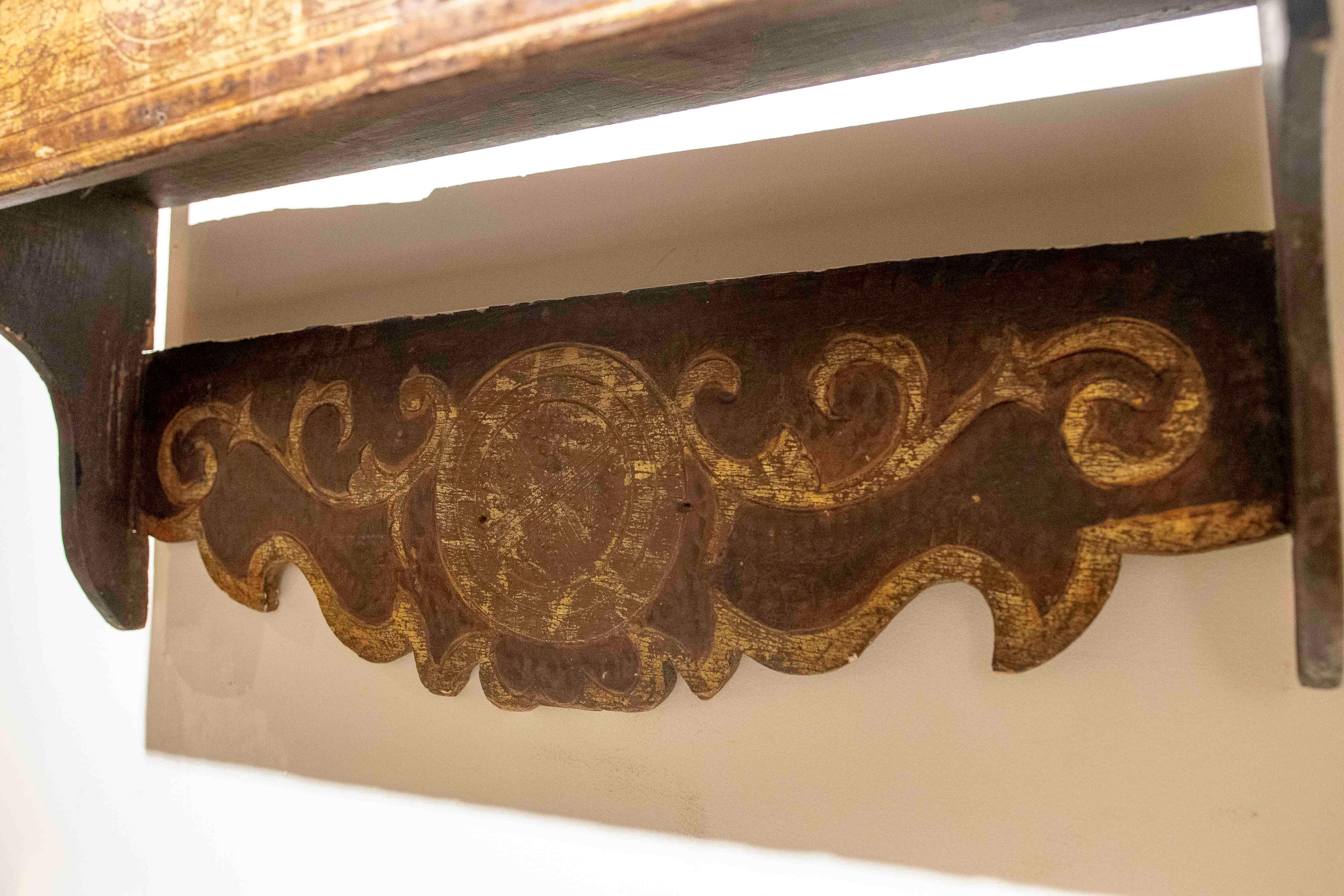 19th Painted and Gilded Wood Antique Spanish Kitchen Spice Rack In Good Condition For Sale In Marbella, ES