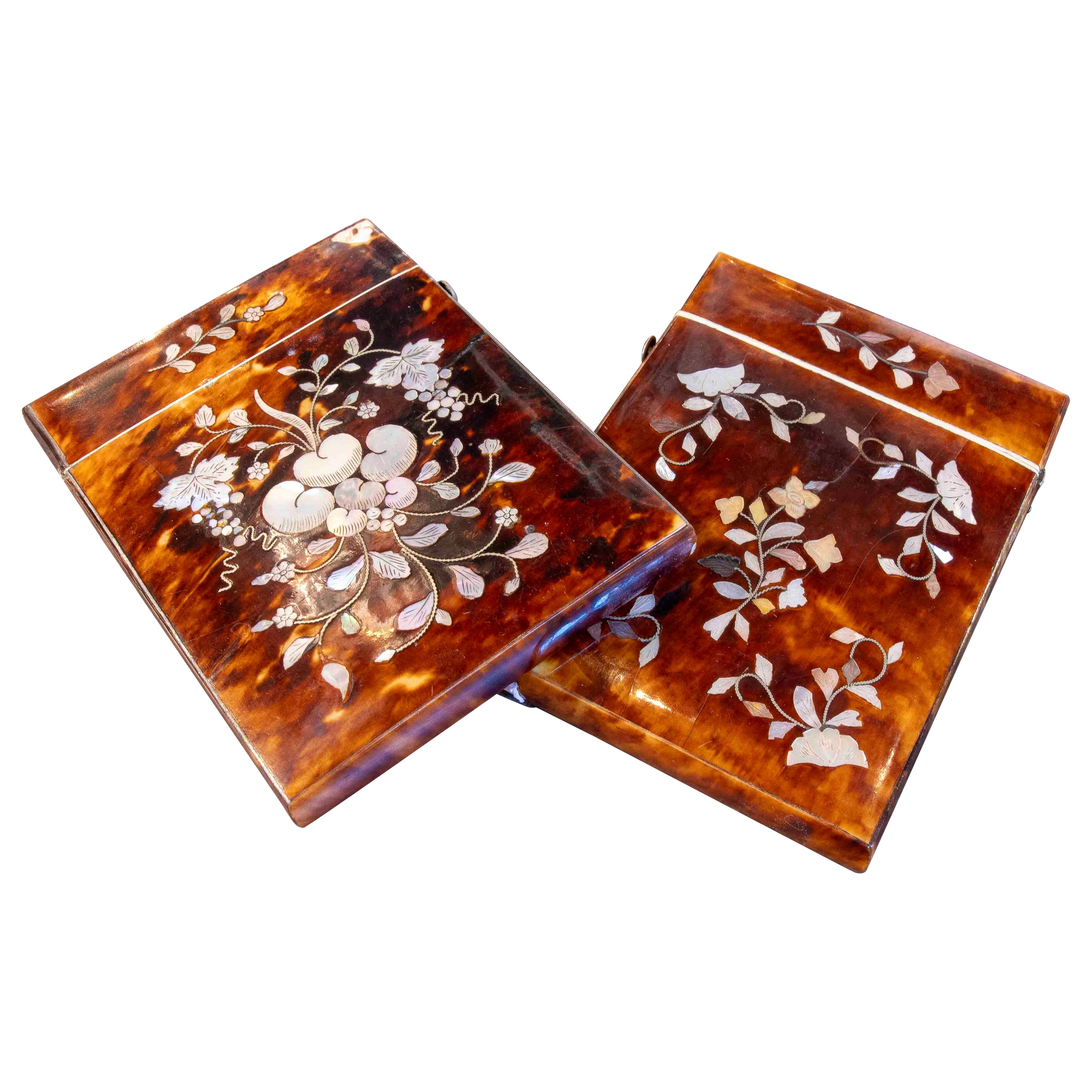 19th Pair of Antique Cigarette Cases with Marquetry