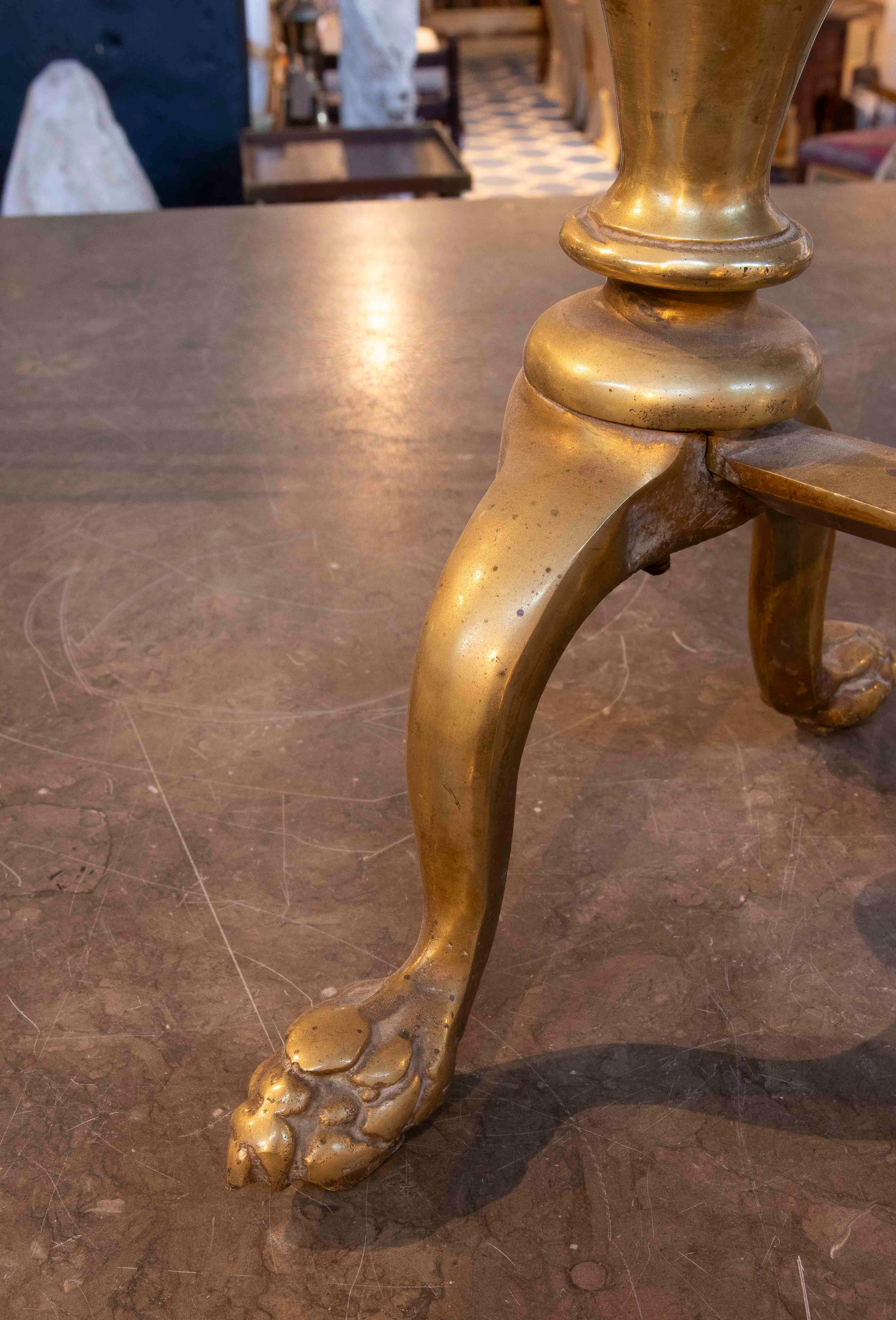 19th Pair of Brass Andirons with Claw Feet For Sale 2