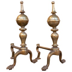 19. Paar Messing-Andirons mit Claw Feet