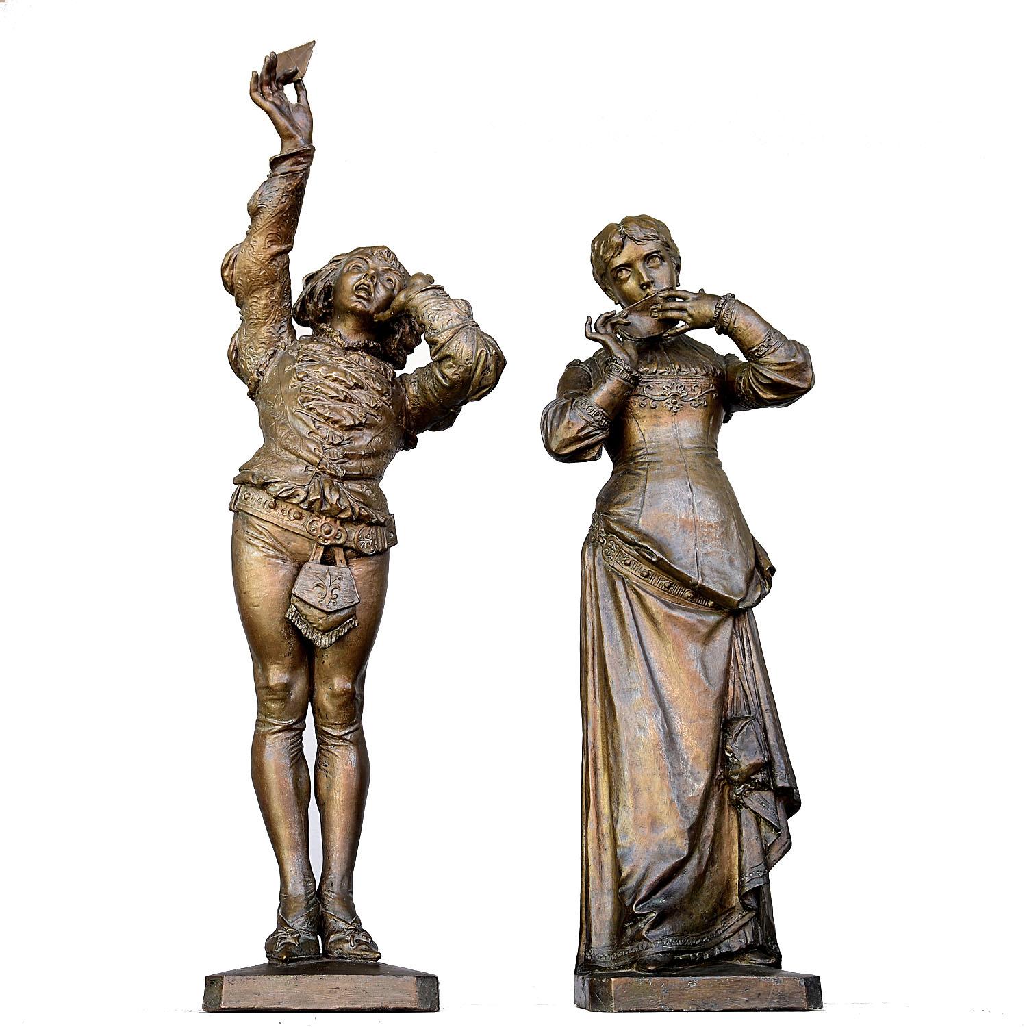 Baroque 19th Century Pair of Bronze Statues Romeo and Juliet For Sale