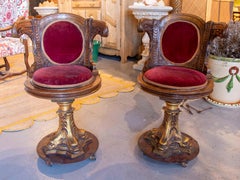 19th Pair of Carved Walnut Ship's Chairs with Iron Base of Fish