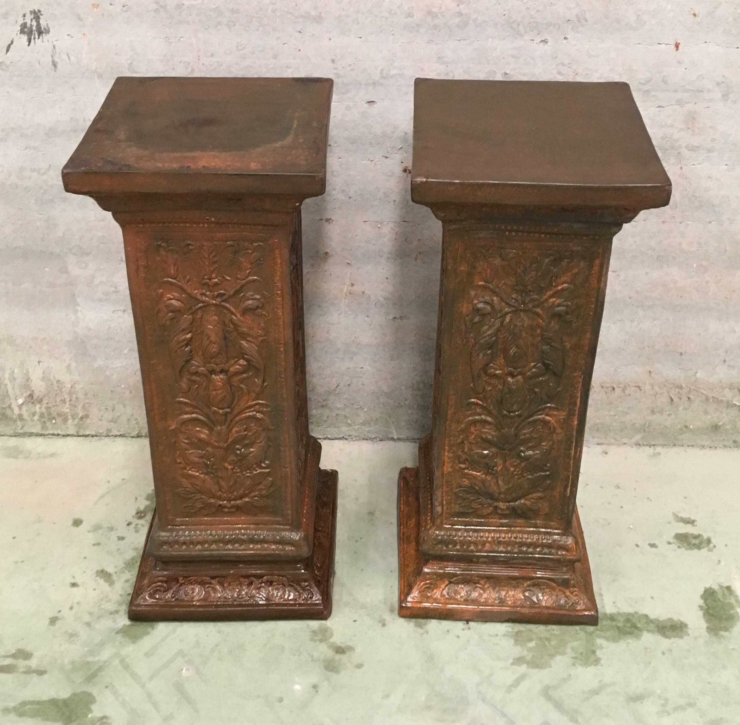 Neoclassical Revival 19th Pair of Columns or Pedestals in Glazed Handmade Terracotta