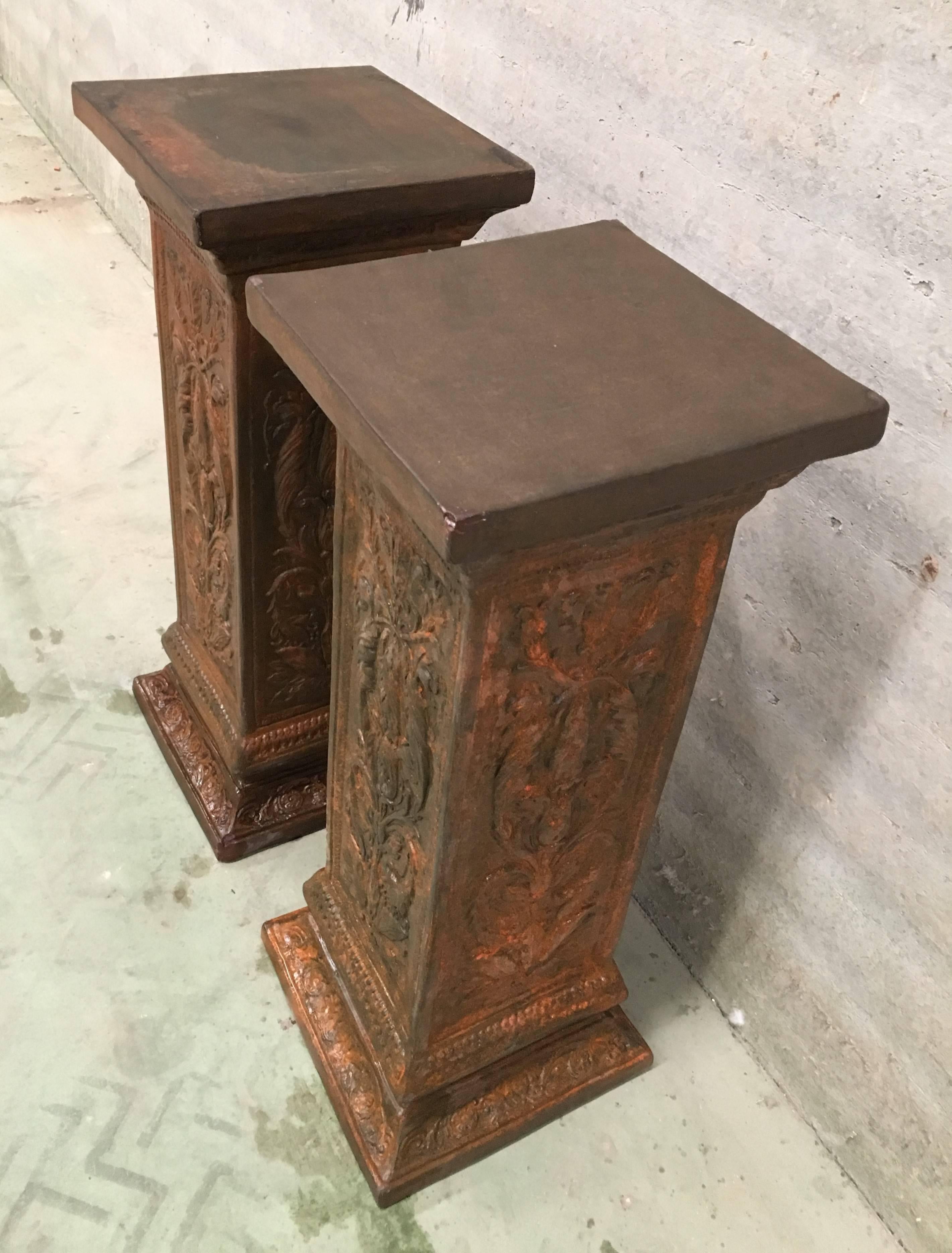 19th Century 19th Pair of Columns or Pedestals in Glazed Handmade Terracotta