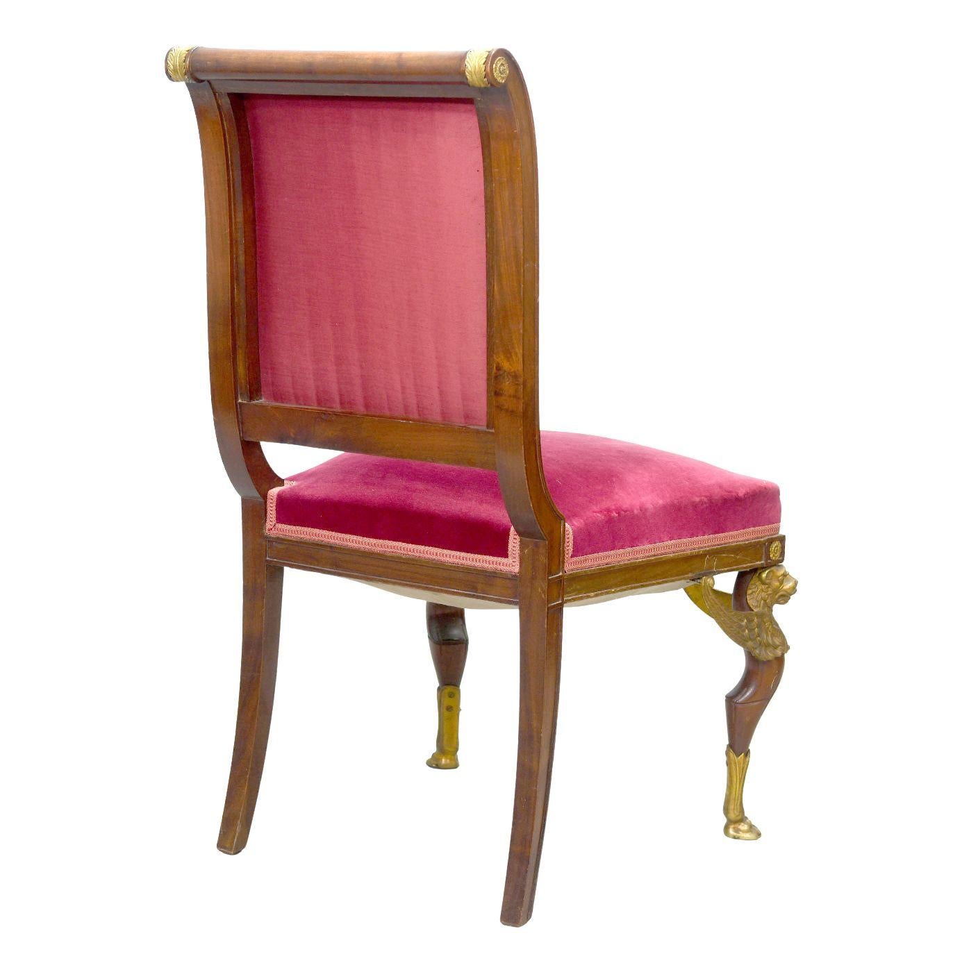 19th Pair of Empire Style Mahogany and Gilt Bronze Visitor Chairs 1