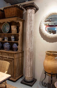 19th Pair of Fluted Wooden Columns with Remains of Polychrome