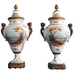 19th Century Pair of Gilded Bronze and Porcelain Urn From Sèvres