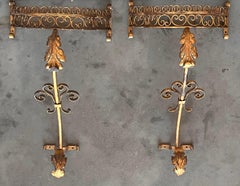 19th Pair of Gilded French Wrought Iron Console Tables