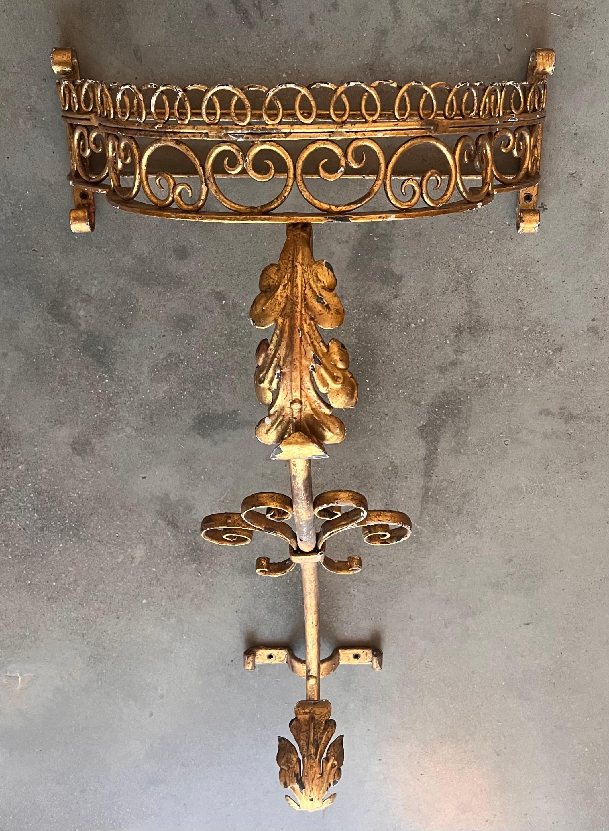 Neoclassical 19th Pair of Gilded French Wrought Iron Console Tables  For Sale