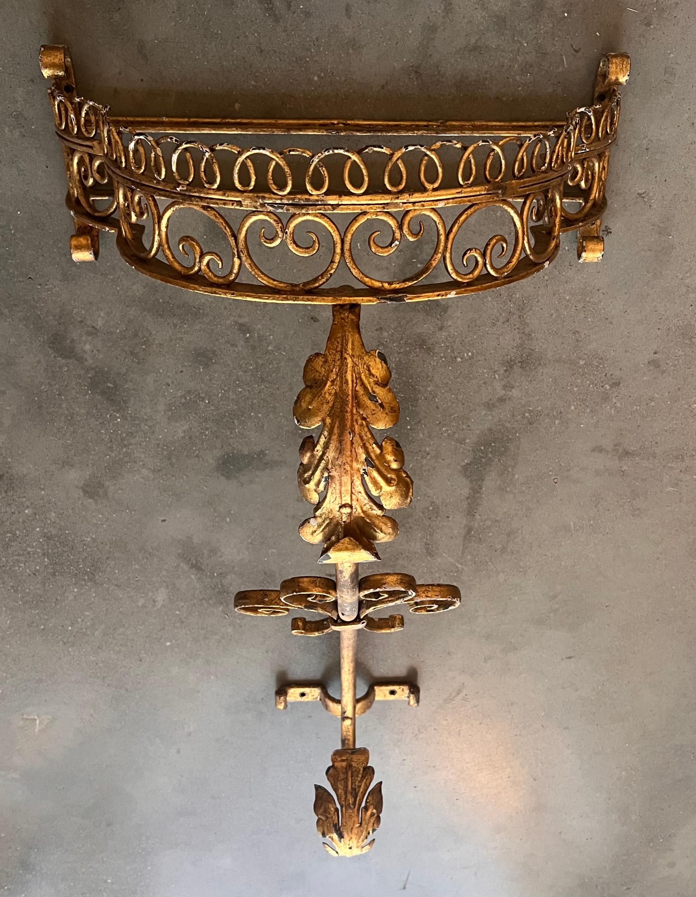 19th Pair of Gilded French Wrought Iron Console Tables  In Good Condition For Sale In Miami, FL