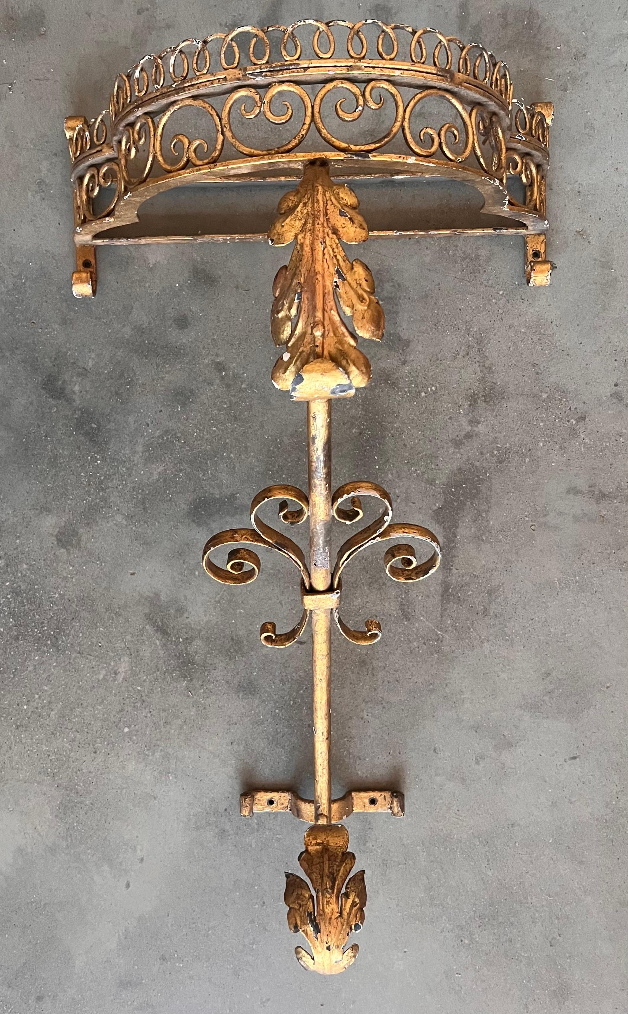 19th Century 19th Pair of Gilded French Wrought Iron Console Tables  For Sale