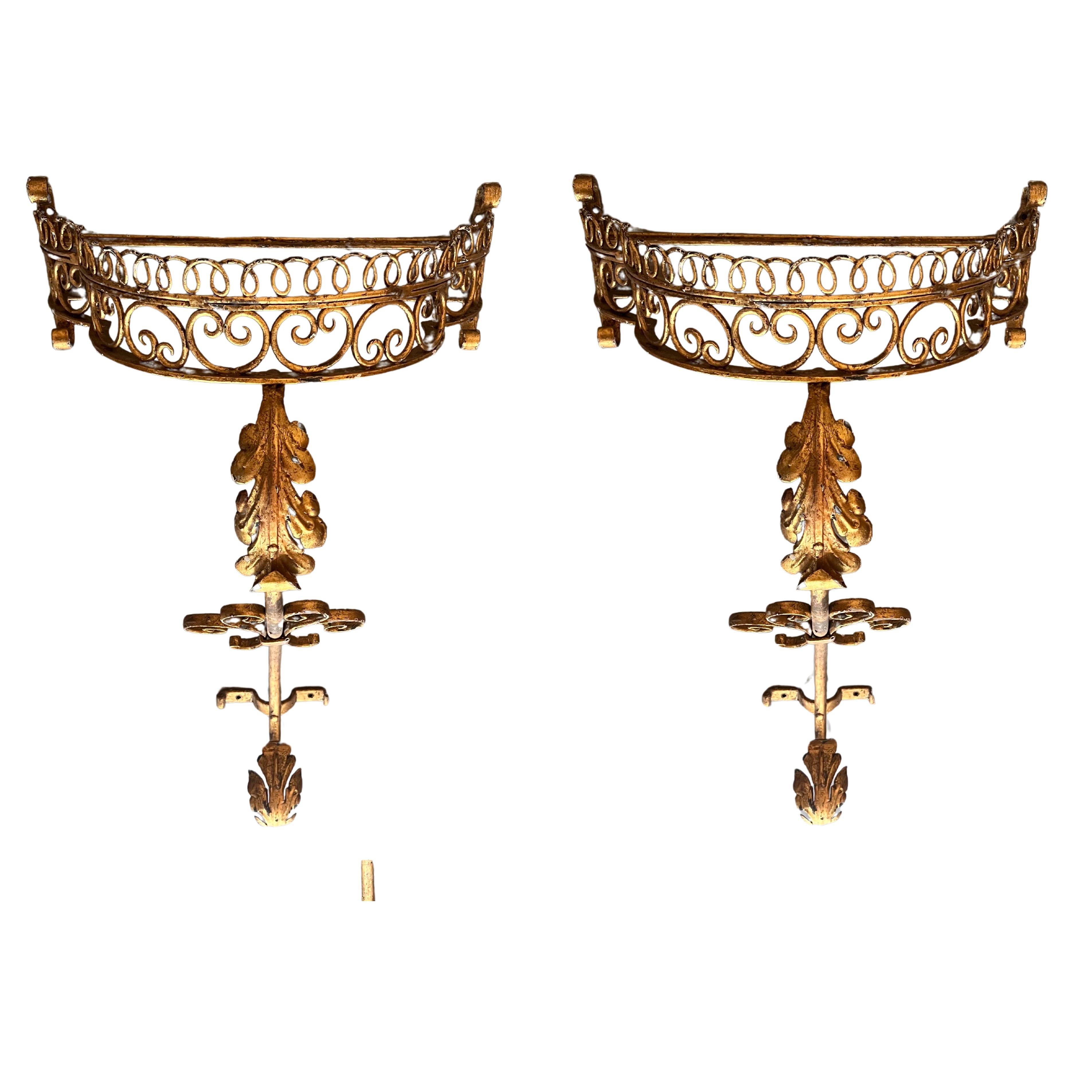 19th Pair of Gilded French Wrought Iron Console Tables 