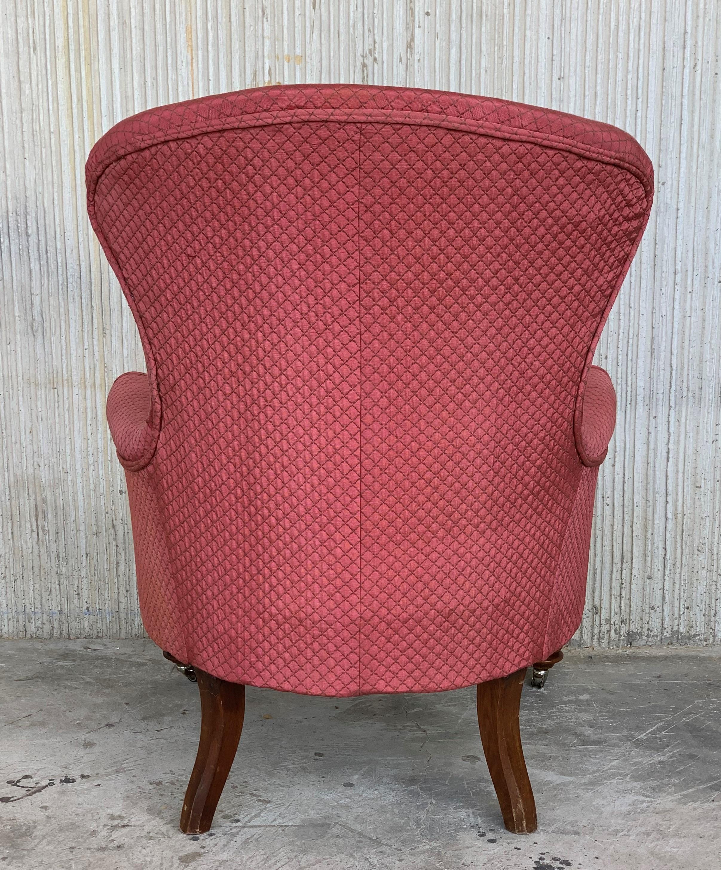 19th Century Pair of Louis XV Bergère Armchairs in Red Upholstered with Wheels 2