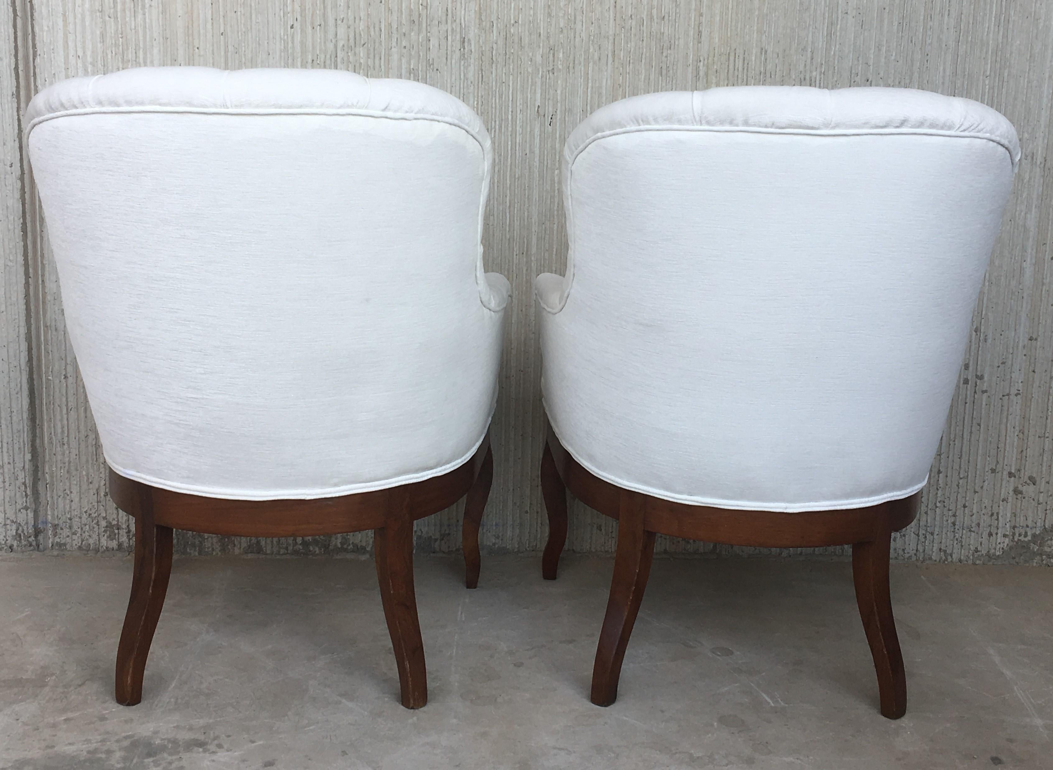 19th Century 19th Pair of Louis XV Bergère Armchairs in White Velvet For Sale