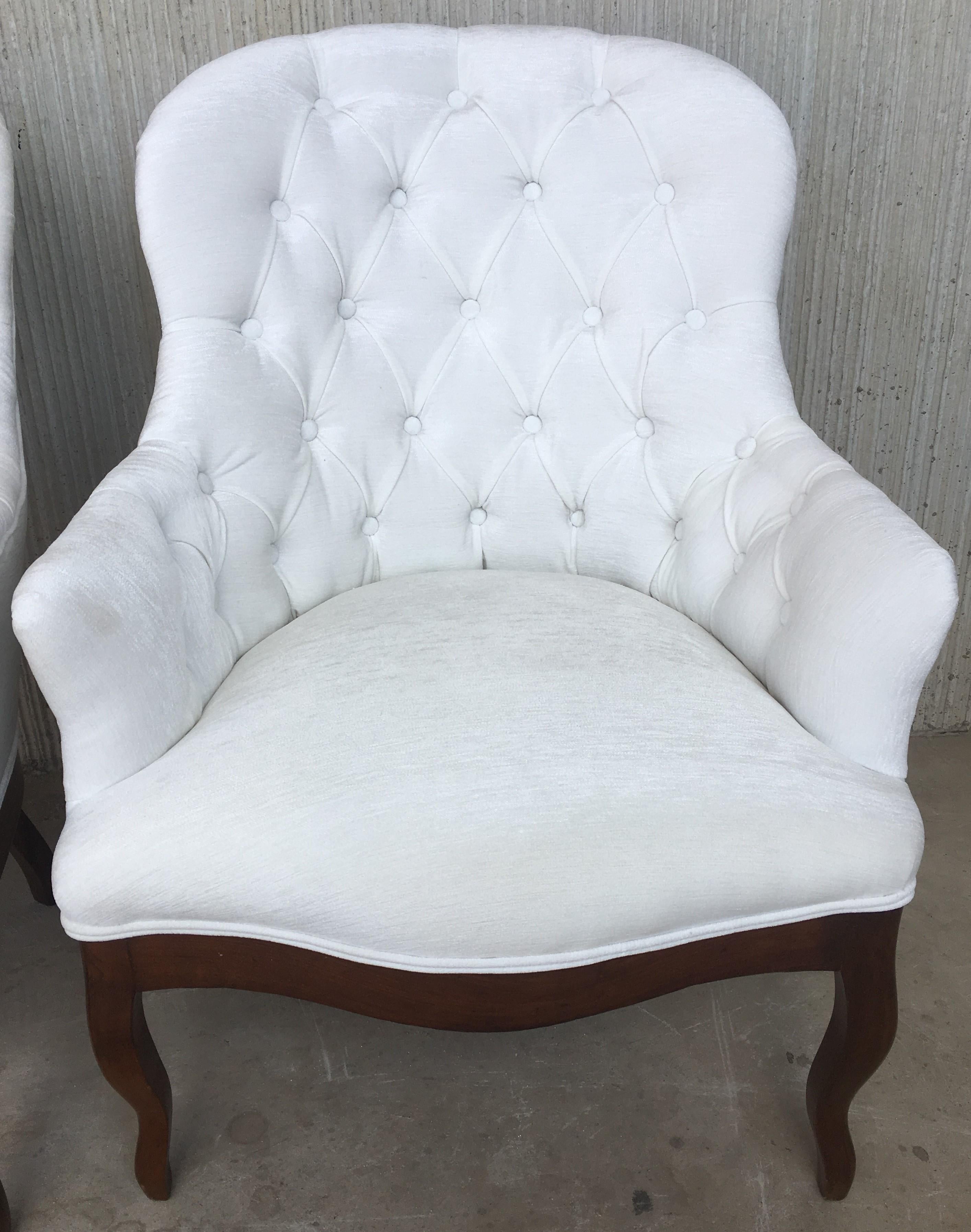 19ème Paire de fauteuils Bergère Louis XV en velours blanc en vente 1