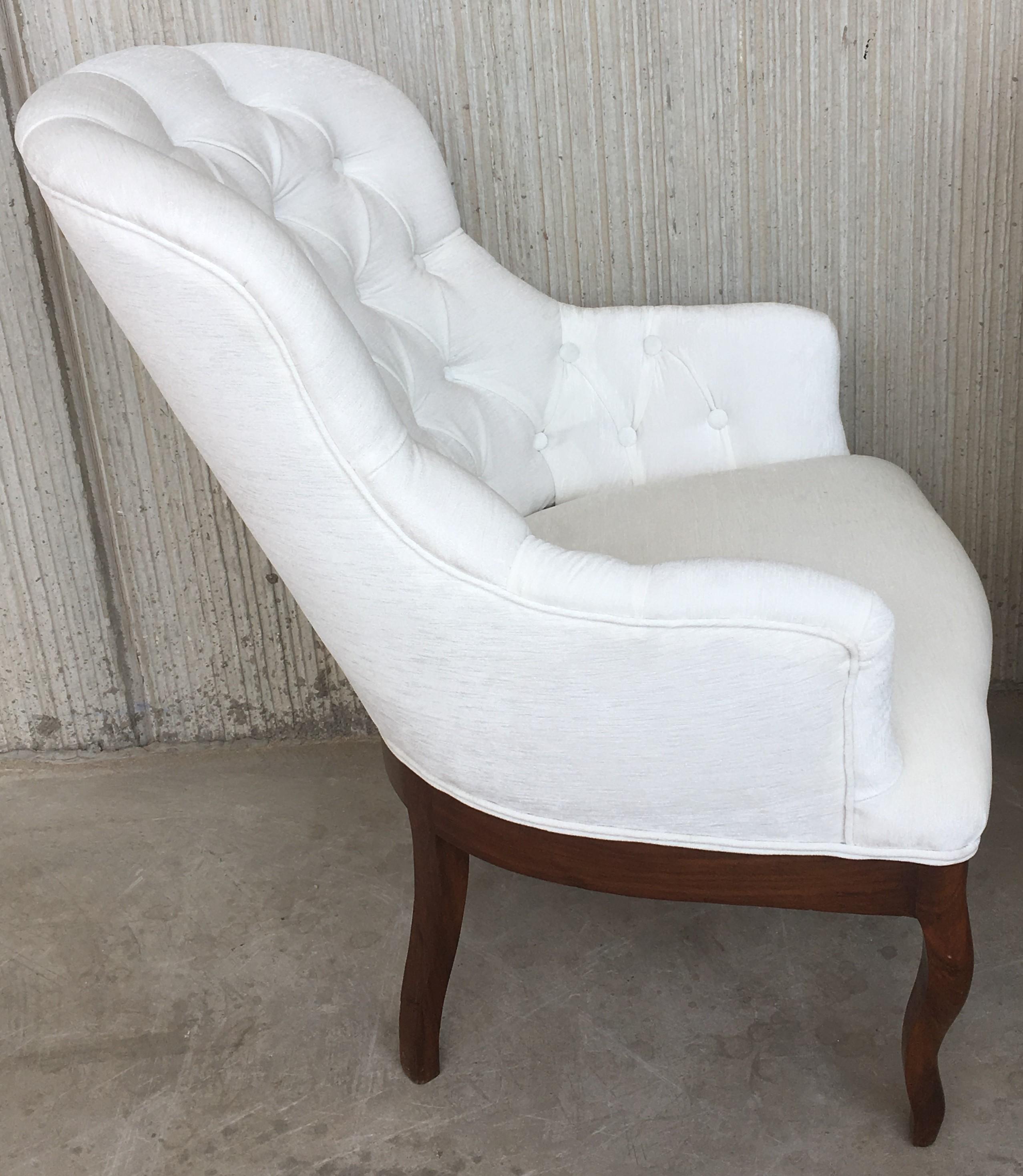 19th Pair of Louis XV Bergère Armchairs in White Velvet For Sale 4