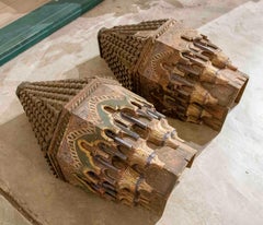 19th Pair of Moorish Corbels Carved and Polychromed in Wood