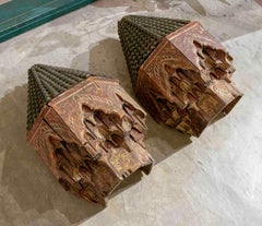 19th Pair of Moorish Corbels Carved and Polychromed in Wood