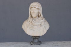 19th Pair of Oriental Busts in Carrara Marble by Vicenzo Ramaschiello