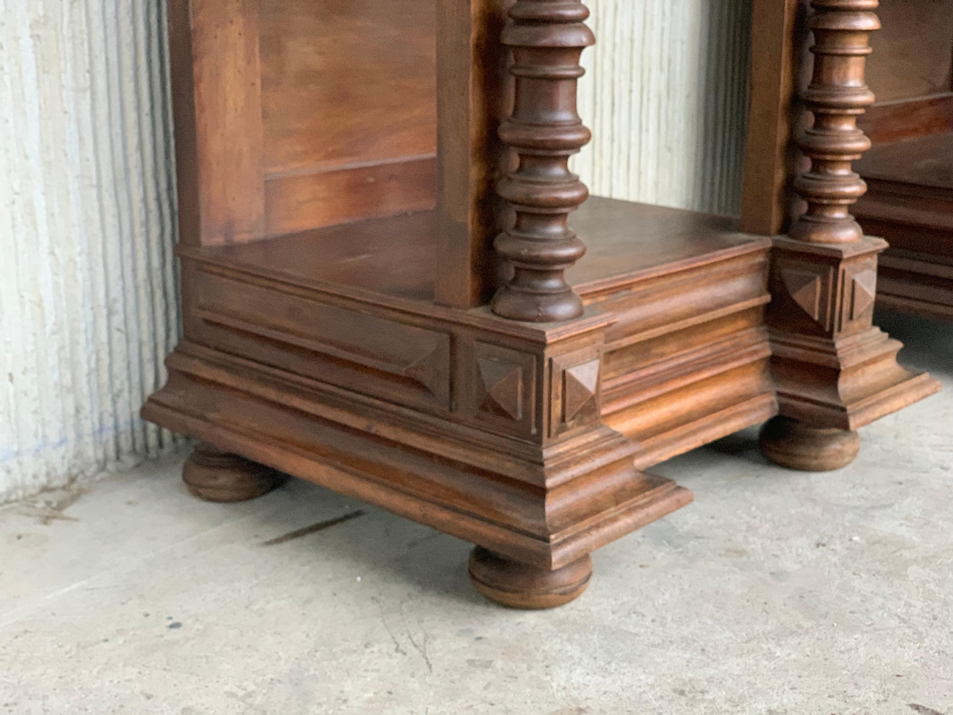 Pair of Solid Carved Brutalist French Nightstands with Solomonic Columns For Sale 2